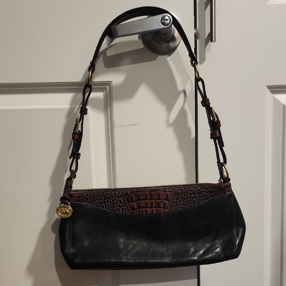 Brahmin Black/Brown Leather Croc Handbag/Shoulder Bag